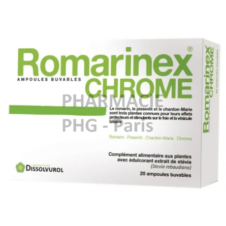 Romarinex Chrome - Détox, élimination - DISSOLVUROL 20 ampoules de 10 mL