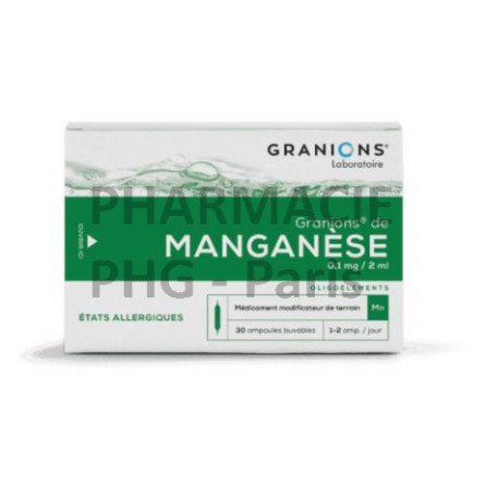 Manganèse, une réponse face aux allergies du laboratoire Granions,  Boîte de 30 ampoules buvables (2mL) 