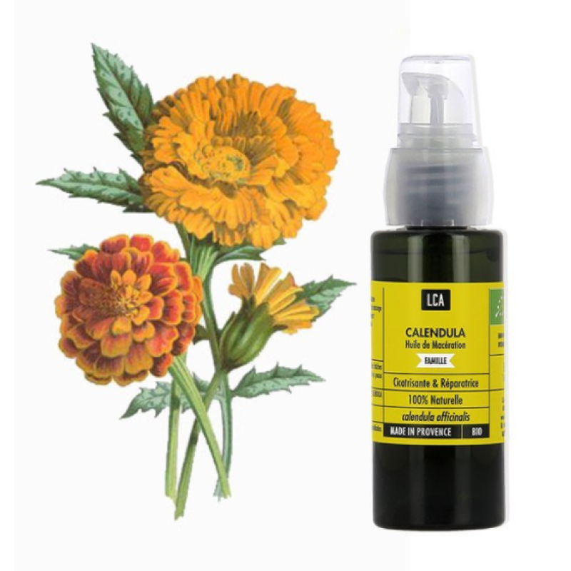 CALENDULA -  HUILE VEGETALE BIO Laboratoire LCA. Idéale en cas de coup de soleil ou d’irritation solaire.