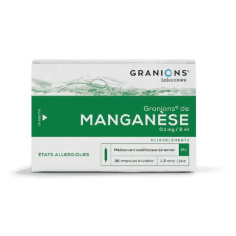 Manganèse, une réponse face aux allergies du laboratoire Granions,  Boîte de 30 ampoules buvables (2mL) 