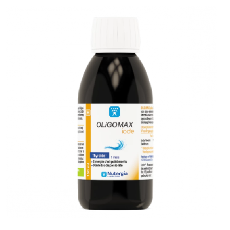 OLIGOMAX iode en cas de fatigue générale et pour le bon fonctionnement de la thyroïde, Flacon de 150 ml 