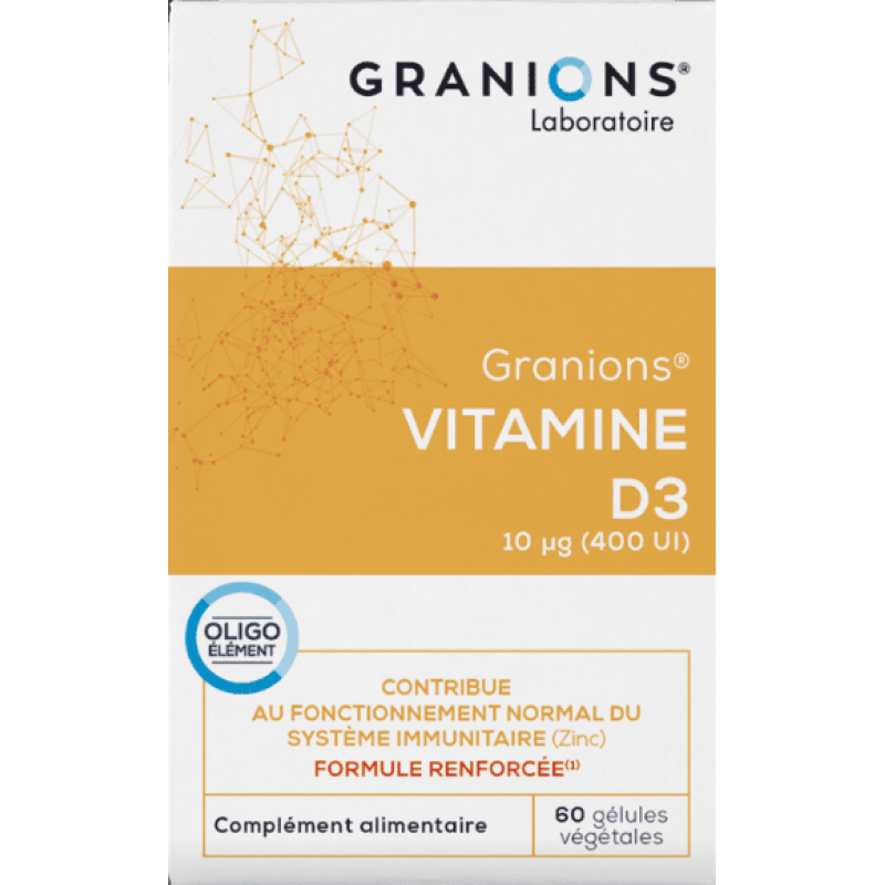 Vitamine D3 - GRANIONS - Santé des os, immunité - Boite de 60 gélules végétales